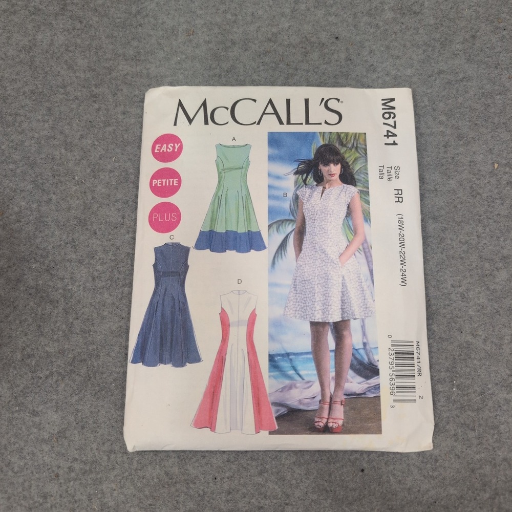 McCall's M6741 Sewing Pattern Misses Plus Petite Lined Dress Size 18W-24W VG+ - Picture 1 of 2